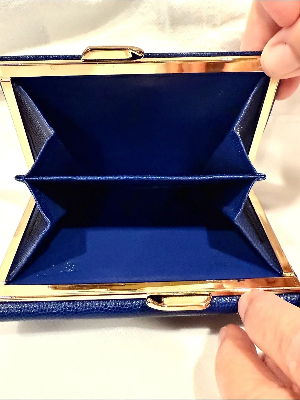 Vintage Givenchy Rare Royal Blue Textured Leather Compact Wallet w/ Kiss-Lock